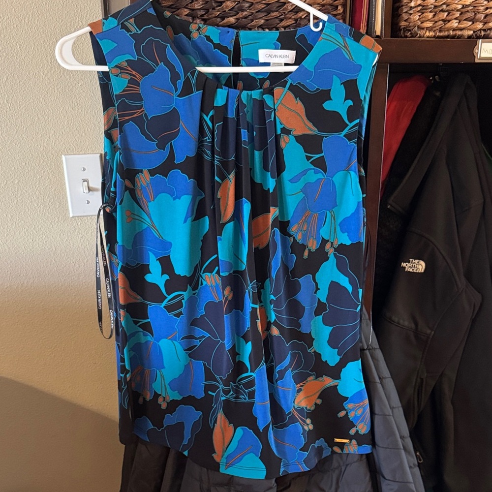 Calvin Klein Black and Blue Floral Top
